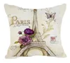 Sketch de style rétro Paris Eiffel Tower Taile Pouteau d'oreiller couvercle d'oreiller Cushion Decal Lin Blend Meterial1696935