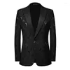 Men's Suits Fashion Men Luxury Jacquard Suit Jacket Red / Black Navy Wedding Groom Slim Fit Tuxedo Blazers Coats