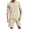 Suits-survêtements pour hommes Summer Summer Casual tenue Ensemble avec un t-shirt en V large short de jambe élastique à la taille de la taille élastique Waffle