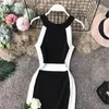 Yuoomuoo Donne vestito Elegante manicotto bianco e nero BodyCon Dress Contest Summer Fashion Lady Knitted Party Suntewress 240423 240423