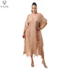 Платья для вечеринок Vazn 2024 Half -рукав Deep V Tassel Pure Color Mid Long Dress Street Stry Style Женщины