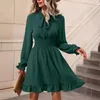 Abiti casual Slim Waist Chic Swing Cocktail Abito da cocktail femminile Bowtie A-Line Ruffle Office Ladies Elegant Solid Party