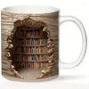 Tassen 1pc 3D Bücherregal Brechen Sie durch Kaffee Becher Keramikbecher Buchregal Wasser Wintergetränksware