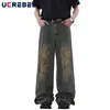 Jeans masculin vintage Dirty Color Mens High Street Line Loose lavée Pantalon denim en détresse Labiet Loum Men Pantalon