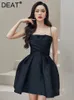 Casual klänningar kvinna mode stropplös klänning smal midja elegant prägling minilängd vintage stil bollklänning 2024 sommar 15ab393