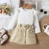 Meisjesjurken peuter meisjes meisjes lange mouw witte tops en rok tweedelig casual pak outfits baby cotton romper 3 maanden klede