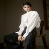 Women's Blouses 2024 Spring Summer Elegant Fashion Decorations Sweat Office Lady Women Shirt Irregular BOW Turtleneck Long Sleeve White Tops