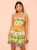 2024 Summer New Fashion Beer Pear Fruit Print Sling Dress Sexy Back Hollow Bow Tie Mini Dress Women's Sexy Vacation Beach Skirt