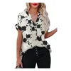 Damesblouses dames shirt ademende bloemenprint stijlvolle v-neck voor zomer kantoor slijtage los fit short short short