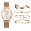 Montre-bracelets 5pcs Bracelet es set Fashion Women Rose Gold Mesh Belt Quartz For Women Business Clock Relogio Feminino D240430