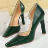 Kleiderschuhe Frauen 11 cm High Heels Bigtree Pumps Lady Serpentine Leder Square Toe Super Block Female Green Fetish Vintage