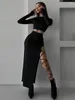 Arbetsklänningar Tossy Fashion Bandage Hollow Out 2 Piece-Set Women Sexig Crop Top och Long Kjol Set High Split Black Patchwork Female Outfits