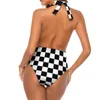 Swimwear Women's Black Checkerboard Swimsuit Woman Classic et White Checker Push Up Retro Bathing Trots Sexe Sexy High Cut Beach Wear