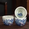 Tazze da tè set ceramico retrò paesaggio in porcellana blu e bianca