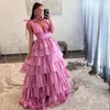 Vestidos de fiesta Sesvintage Rosa Tiered Ruffles Prom-Neck Mleeveless A-Line Vestido de vestidos de noche vestidos de concurso