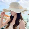 Breda randen hattar Sun Hat Stylish Women's Lace Bow Straw With Faux Pearl Decor Cracked Hem Lightweight Beach For Outdoor