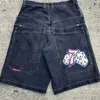 JNCOバギーデニムショーツハラジュクY2Kジーンズヒップホップヴィンテージパターンサマーメンズゴシックメンズバスケットボールショーツストリートウェア240430