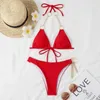 Kobiety stroje kąpielowe seksowne mikro bikini 2024 Kobiety kantar Brazylijski Bikini Zestaw łańcucha żeńskiego Trójkąt kąpielowy na plażę noszenie kostium kąpielowy