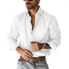 Men's Casual Shirts Vintage Button-up Lapel Thick Men Spring Solid Color Long Sleeve Shirt Male Fashion Loose Cardigan Tops