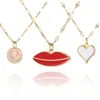 Hänghalsband söta och romantiska röda hjärtformade läppar kvinnors rostfritt stål smycken halsband party alla hjärtans dag gåva