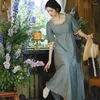 Partykleider Aigyptos Frühling Sommer Maxi für Frauen Französisch Vintage Elegant Slim Spitzenquadrathals hoher Taille lang Imperial