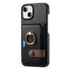 Design Multifunction Caso Casos iPhone Casos anel Kickstand Pure Color Card Inserir Lichee Pattern Leather Carteira Anti Drop Brown Para iPhone 15 Plus 14 13 12 11 Pro Max X