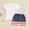 Vêtements Ensembles Summer Independence Day Toddler Baby Boys Boys Turnits Lettre à manches courtes T-shirt et étoiles élastiques Stripe Shorts Vêtements