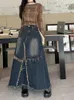 Skirts Star Patchwork Denim Maxi Skirt For Women Y2k Vintage Stitch Long Jeans Korean Streetwear 2024