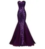 Vraie Sexy Sequins Purple Sirène Robes de bal Long sans bretelles Longueur du sol Corset CORSET ROBLES1605144