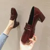Dress Shoes For Women Loafers Woman Footwear Chunky Heels Normal Leather Casual With Medium Square Toe Block Heel Red On Sale L Young