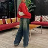 Damesjeans auyiufar gewassen vintage y2k grunge streetwear sprookje flodderige zaggy 90s mode denim broek vrouwelijke casual middelste taille bodems