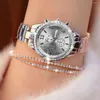 Wristwatches Luxurious Versatile Women's Business Bracelet Watch Set Rhinestone Personalized Jewelry As A Gift For Her