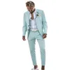 Casamento Mens terno de hortelã de menta de peito de lapela de lapela slim fit