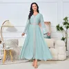 Ethnische Kleidung Marocain Abaya Muslim Kleid Frauen Party V-Ausschnitt Langarm Dubai Arabische Vintage Kaftan Türkei Caftanvestido Longo Feminino