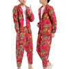 Мужские костюмы мужчины покрывают брюки в китайском северо -восточном стиле пышные цветочные карман