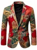 Fashion Red Print Mens Suit 3d Robe à la mode Business Casual Casual Suit Fleur Veste de veste Robe Matel 240426