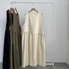Casual Dresses Cotton Women Dress Solid Color O Neck Sleeveless Tank 2024 Summer Korean Fashion Long Female YoyiKamomo