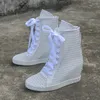 Chaussures décontractées Designer Breamable Mesh Zipper Back High Top Sneaker 8 cm coin à l'intérieur de hauteur augmente Zapato Round Toe Lace Up