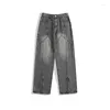 Brand à tendance des jeans masculin Lavage de la collection Half-Zip Slip High Street Sweled Seaslastic Hip Hop Hop Casual Denim Pantal