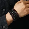 Pulseiras de fita para homens de estilo retrô de estilo múltipla linha elástica de miçangas de miçangas de jóias