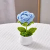 Decorative Flowers 1PC Fashion Home Decor Crochet Flower Rose Potted Bonsai Desktop Ornament Hand Knitting