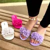 スリッパブラジルの女性の3D Camellia Clam Toe Toe Jelly Female Flat Beach Ladies Soft Sole Non-Slip Herringbone Sandals