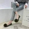 Freizeitschuhe Furball Single Schuh Frau 2024 Frühlings- und Herbst Koreanische Version Square Head Wildleder Frauen Wohnungen große Größe für Frauen