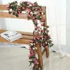 Decoratieve bloemen kunstmatige rozen wijnstok hangende roze roodgele zijden hoogwaardige nepblaadje diy voor huis bruiloftsfeest tuindecoratie