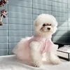 Dog Apparel Handmade Clothes Pet Supplies Dress Pink Diamond Tulle Lace One Piece Bow Accessories Lady Style Party Holiday Maltese