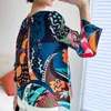 Women's Blouses Miyake geplooide zomer Gorgeour Flower T-shirt 2024 Hoogwaardige vrouwen rond kraag met lange mouwen Gedrukte stretch losse shirts