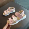 Childrens Sandals Girls Platform Flats Princess Flower Kids Baby Summer Shoes 2136 Beige Pink Soft Footwear Fashion 240420