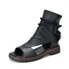 Vestido sapatos johnature chood de couro macio botas 2024 verão retro genuíno de couro de pé de sandálias femininas femininas Gladiador