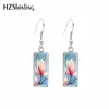 Boucles d'oreilles en peluche 2024 Fleur magnolia fleur rectangulaire d'oreille peinture de poisson Cook Verre Cabochon bijoux faits à la main