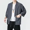 Vestes pour hommes de style chinois masculin kimono cardigan coton décontracté léger sept manches open stitch avant hanfu manteaux 5xl